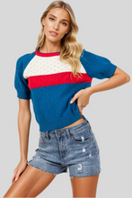 Load image into Gallery viewer, AMERICANA KNIT CROCHET SHORT SLEEVE CROP TOP