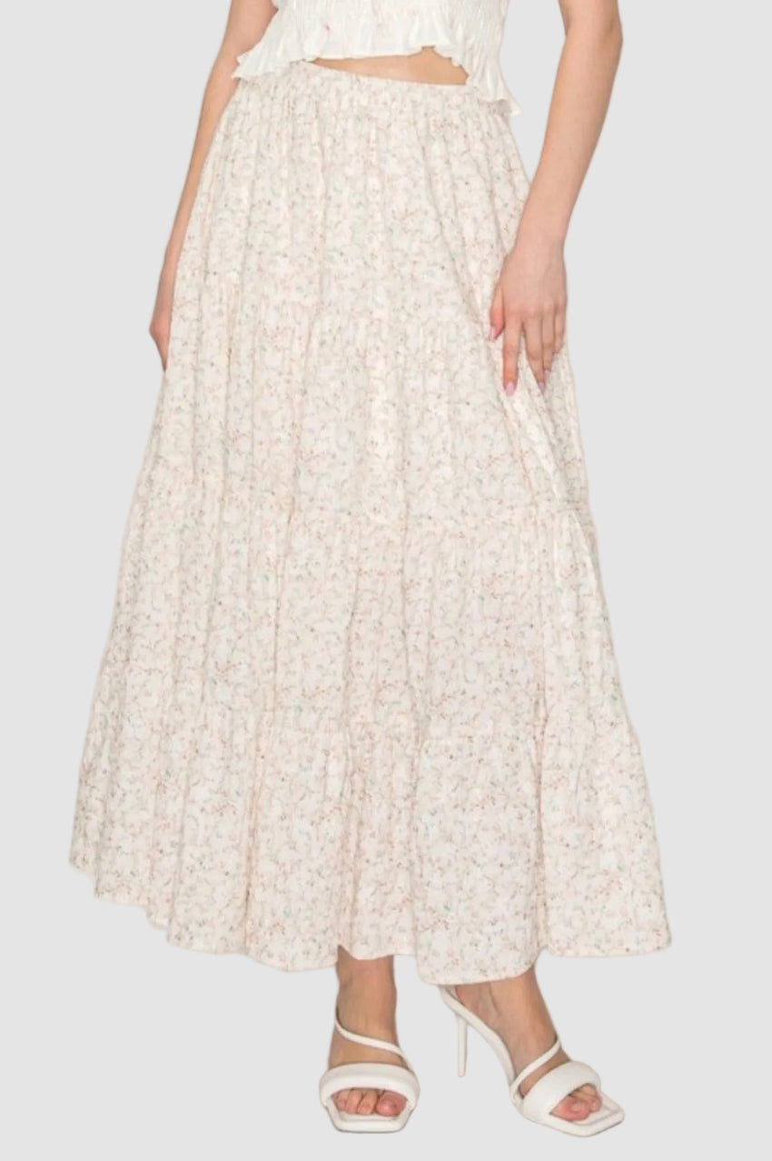 FLORAL RUFFLE MIDI SKIRT