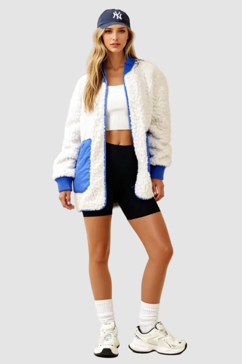 Textured Contrast Pocket Fleece Jacket