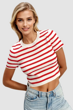 Load image into Gallery viewer, STRIPED AND KNIT CREW NECK CROP TOP