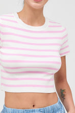 Load image into Gallery viewer, STRIPED AND KNIT CREW NECK CROP TOP