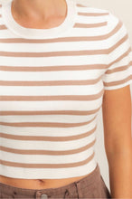Load image into Gallery viewer, STRIPED AND KNIT CREW NECK CROP TOP