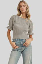 Load image into Gallery viewer, CABLE KNIT RUFFLED PUFF SLEEVE SWEATER