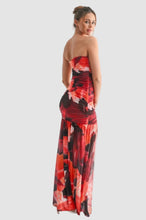 Load image into Gallery viewer, Crimson Bloom Strapless Maxi Dress