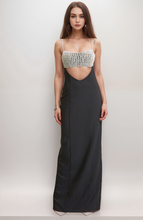Load image into Gallery viewer, PEARL AND RHINESTONE CUTOUT LONG DRESS