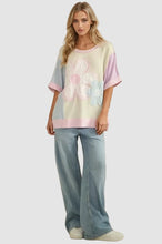 Load image into Gallery viewer, WAFFLE KNIT PATCH DAISY FLORAL BLOCK TEE
