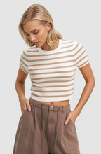 Load image into Gallery viewer, STRIPED AND KNIT CREW NECK CROP TOP