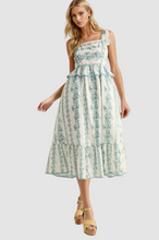 Load image into Gallery viewer, Peplum Hem Scalloped Lace Midi Dress