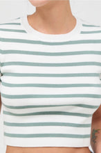 Load image into Gallery viewer, STRIPED AND KNIT CREW NECK CROP TOP