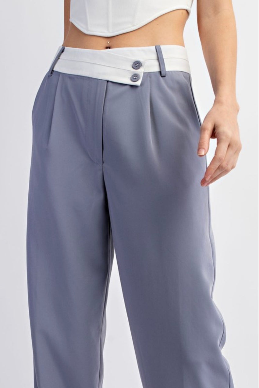 TAILORED PLEATED WOVEN PANTS WAISTBAND