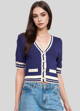 Load image into Gallery viewer, Short Sleeve Scalloped Neckline Knit Cardigan
