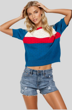 Load image into Gallery viewer, AMERICANA KNIT CROCHET SHORT SLEEVE CROP TOP