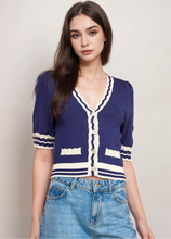 Load image into Gallery viewer, Short Sleeve Scalloped Neckline Knit Cardigan