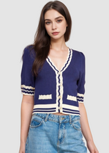 Load image into Gallery viewer, Short Sleeve Scalloped Neckline Knit Cardigan
