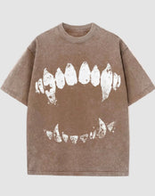 Load image into Gallery viewer, Short Sleeve T-Shirt Vintage Wash Tee Black Teeth Graphic Print