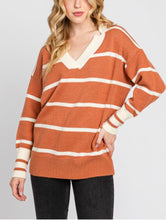 Load image into Gallery viewer, STRIPED COLLARED PULL OVER SWEATER