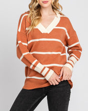 Load image into Gallery viewer, STRIPED COLLARED PULL OVER SWEATER