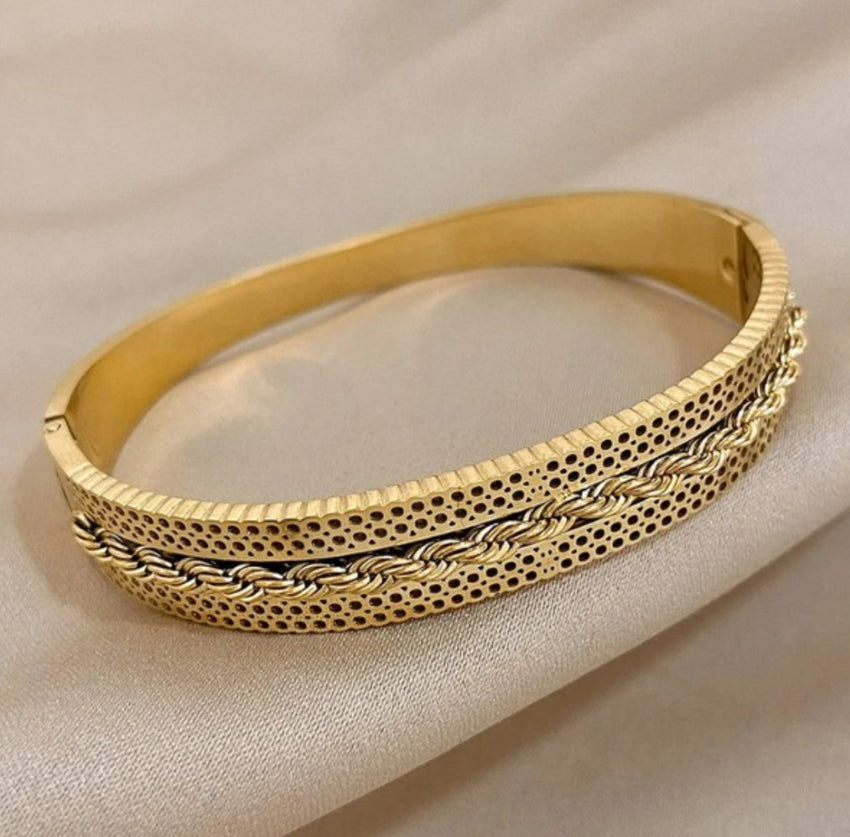 Twisted Wide Stainless Steel Bangle Bracelet