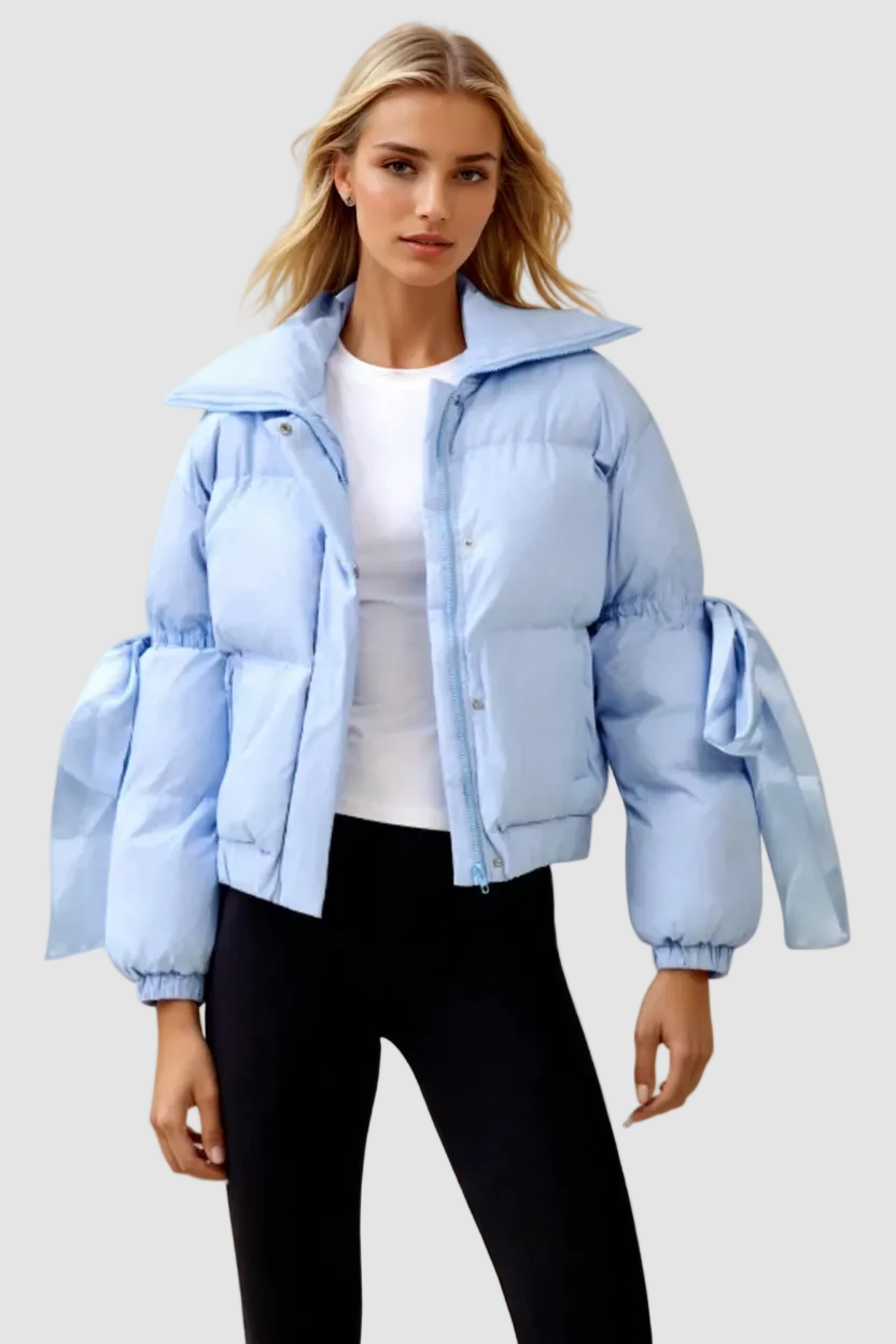Puffer Jacket With Bow Knot Elbow String