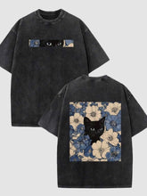 Load image into Gallery viewer, Black Cat Floral Pattern, Interesting Print, Vintage Washed Cotton T-SHIRTS