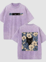 Load image into Gallery viewer, Black Cat Floral Pattern, Interesting Print, Vintage Washed Cotton T-SHIRTS