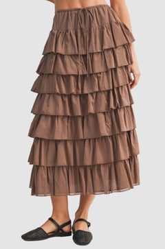 TIERED RUFFLE DRAWSTRING WAIST SKIRT