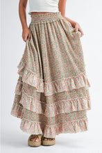 Load image into Gallery viewer, FLORAL RUFFLE MAXI SKIRT
