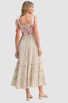 Exclusive Floral Print Smocked Midi Dress
