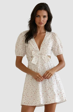 Floral Bow Mini Dress