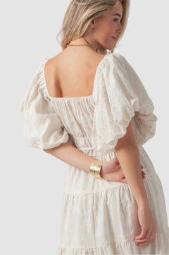 White Dreamy Tiered Puff-sleeve Midi Dress
