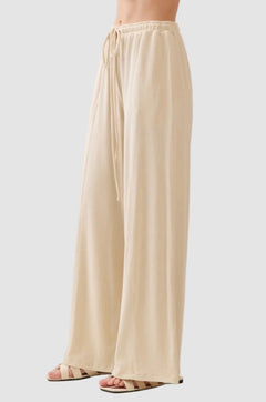 RIBBED WAIST ELASTIC WITH TIE WIDE LEG PANTS