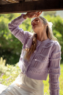 CROPPED POINTELLE SWEATER CARDIGAN