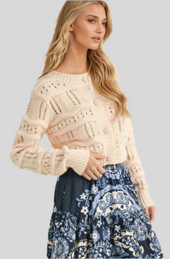 CROPPED POINTELLE SWEATER CARDIGAN
