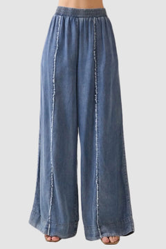 TENCEL DENIM PULL ON WIDE LEG PANTS