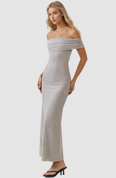 Off-shoulder Ribbed Knit Maxi Dress