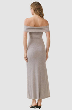 Off-shoulder Ribbed Knit Maxi Dress
