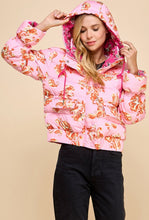 Load image into Gallery viewer, Floral Print Puffer Hooded Jacket
