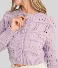 CROPPED POINTELLE SWEATER CARDIGAN