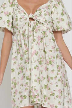 SHORT BUBBLE SLEEVE TIE BACK CHEST MINI DRESS