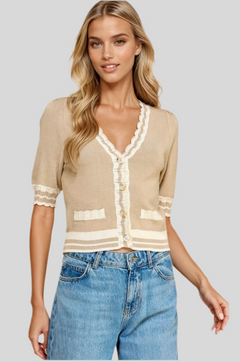 Short Sleeve Scalloped Neckline Knit Cardigan