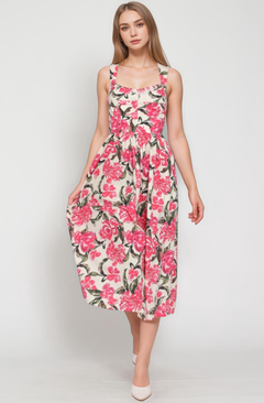 SLEEVELESS SMOCKED MIDI DRESS