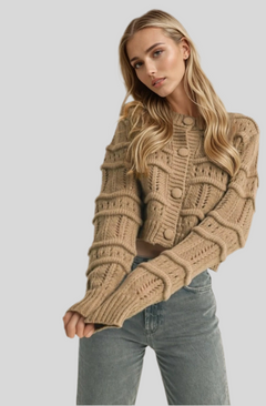 CROPPED POINTELLE SWEATER CARDIGAN