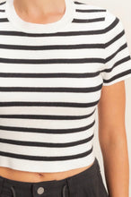 Load image into Gallery viewer, STRIPED AND KNIT CREW NECK CROP TOP
