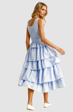 Striped Tiered Ruffle Midi Dress