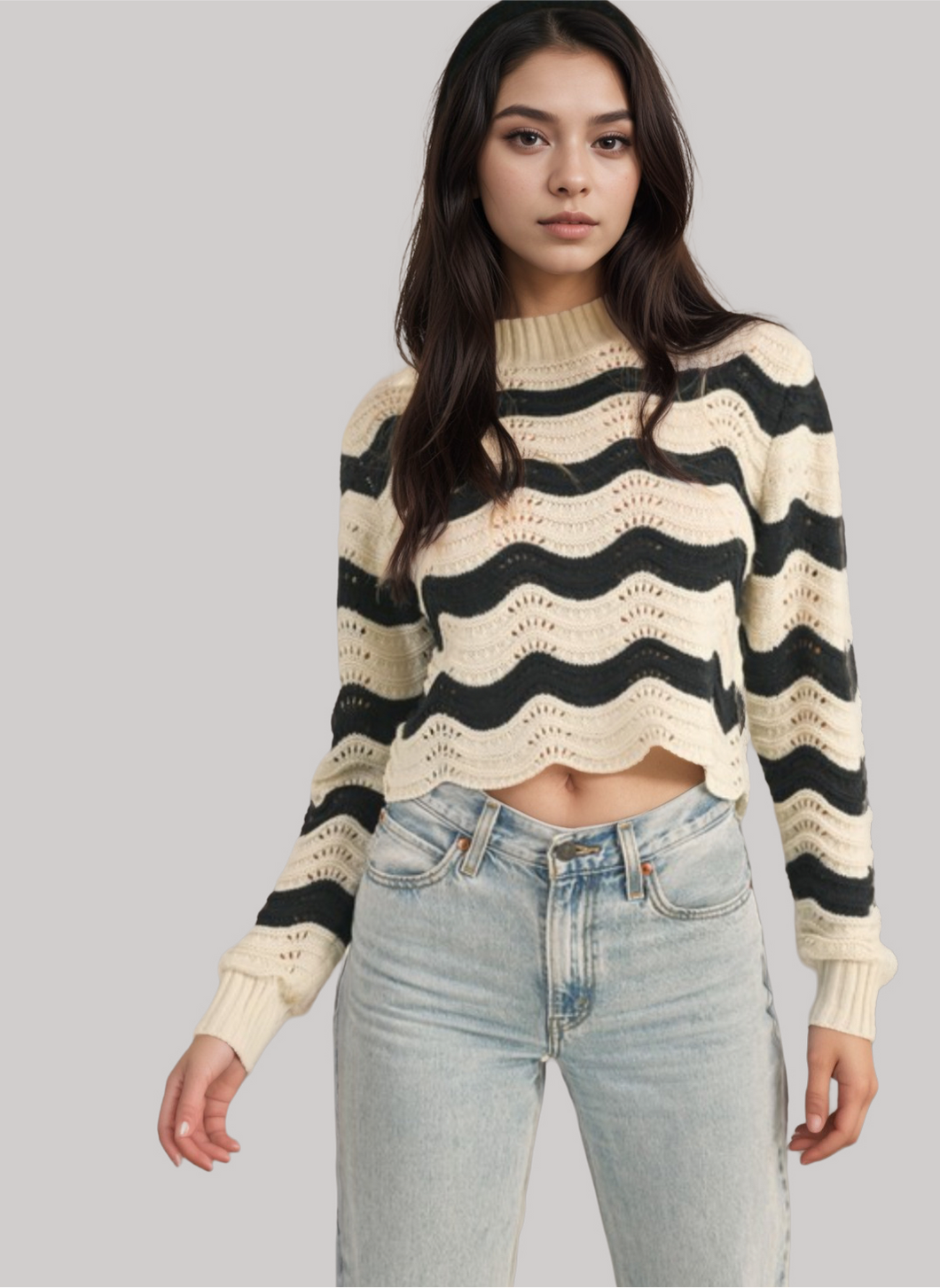 Piper- Wave Patterend Pointelle Sweater