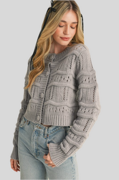 CROPPED POINTELLE SWEATER CARDIGAN