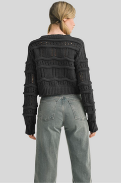 CROPPED POINTELLE SWEATER CARDIGAN