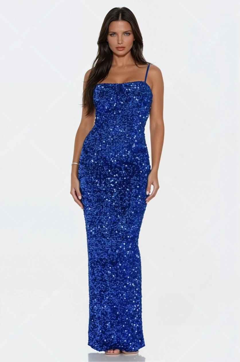 Party dress -Velvet Sequin Maxi Dress With Slit