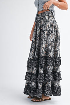 FLORAL RUFFLE MAXI SKIRT