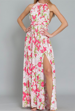 HALTER BACK CROSS STRAP TIERED MAXI DRESS
